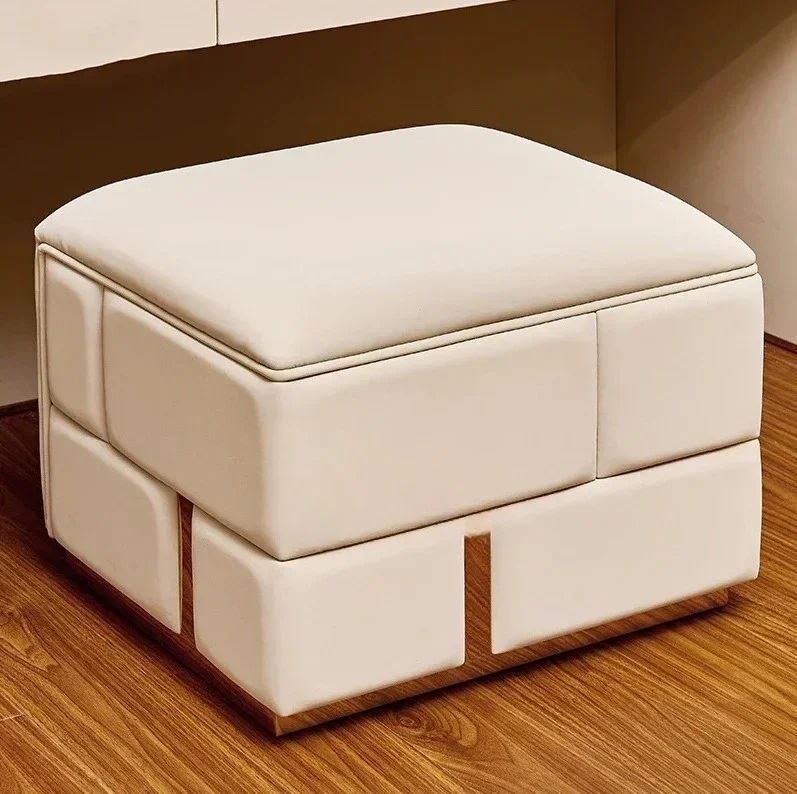 italy luxury customized square stool leather upholstered wood base footstool ottoman modern luxury design dressing room stool