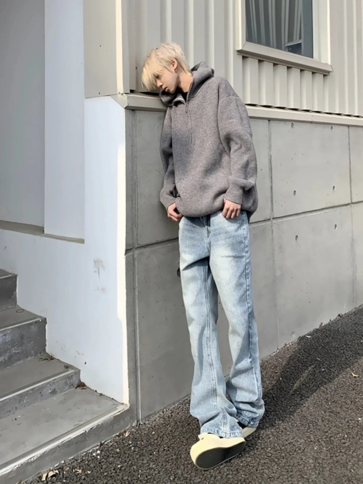 

Cleanfit Light Blue Elastic Denim Pants Visual Heightening Slim Straight American High Street Vibe Jeans for Teenagers