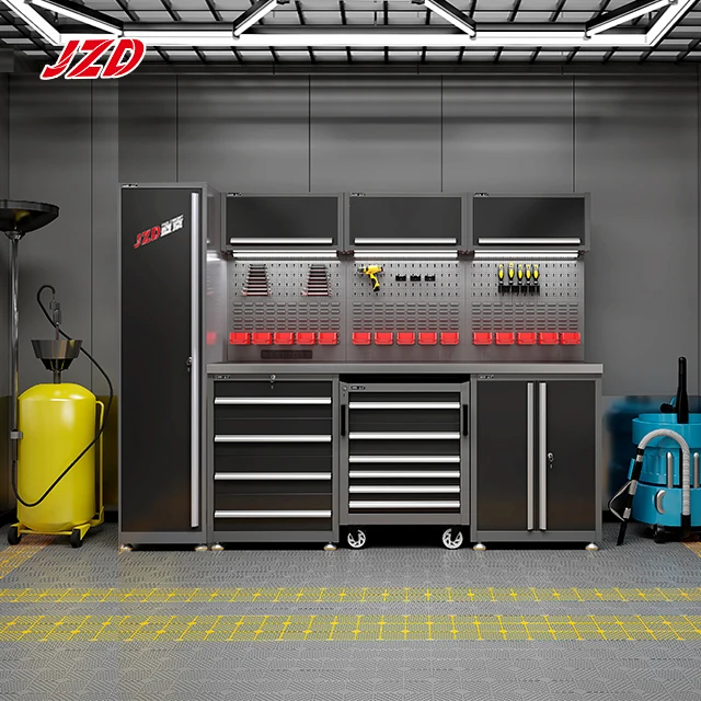 JZD Mechanic Tool Cabinet Industrial Workbench Garage Metal Cabinet Storage Tool Trolley with Tools Set Box Tool Cart Trolley