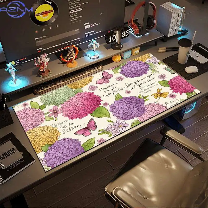 1pc Office Table Mat (Hydrangea And Butterfly Pattern) Oversized Rectangular Tablecloth Business Meeting Game E-Sports Multi-Fun