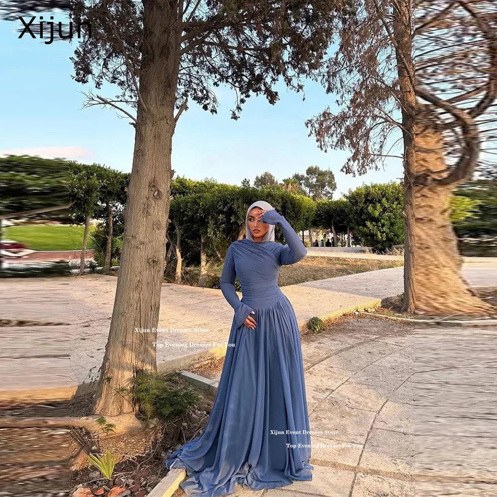 

Xijun Elegant Dusty Blue Evening Dresses A-Line Chiffon Long Prom Dresses Pleated Simple Formal Prom Gowns 2026 Women Customized