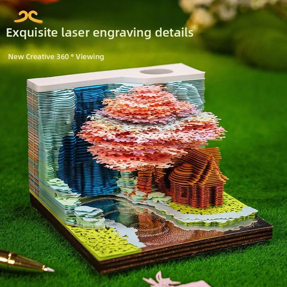 2025 Desktop Decor 3D Notepad Sakura Treehouse 3D Memo Pad Block Note Offices Paper Notes Christmas Birthday Novel Gifts