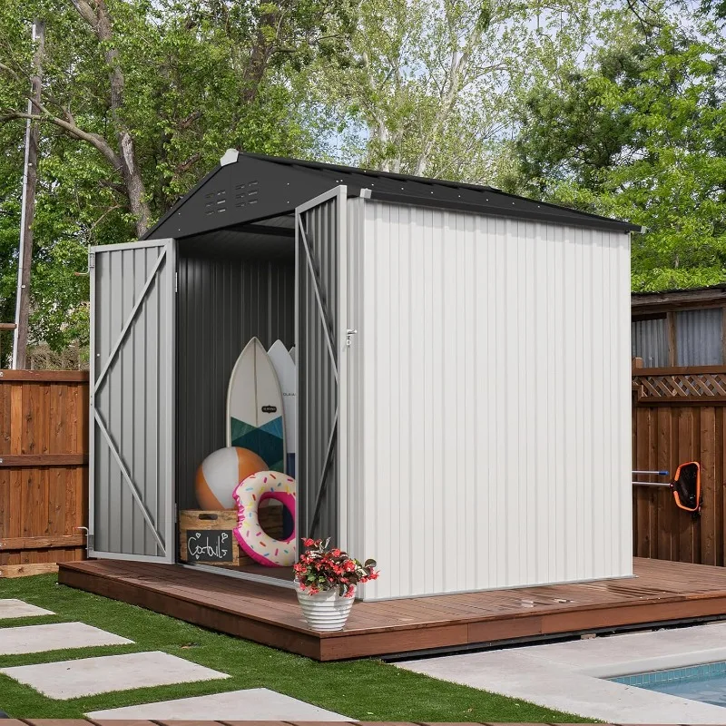 Outdoor Storage Shed 8 x 6 FT Lockable Metal Garden Shed Steel Anti-Corrosion Storage House with Single Lockable Door