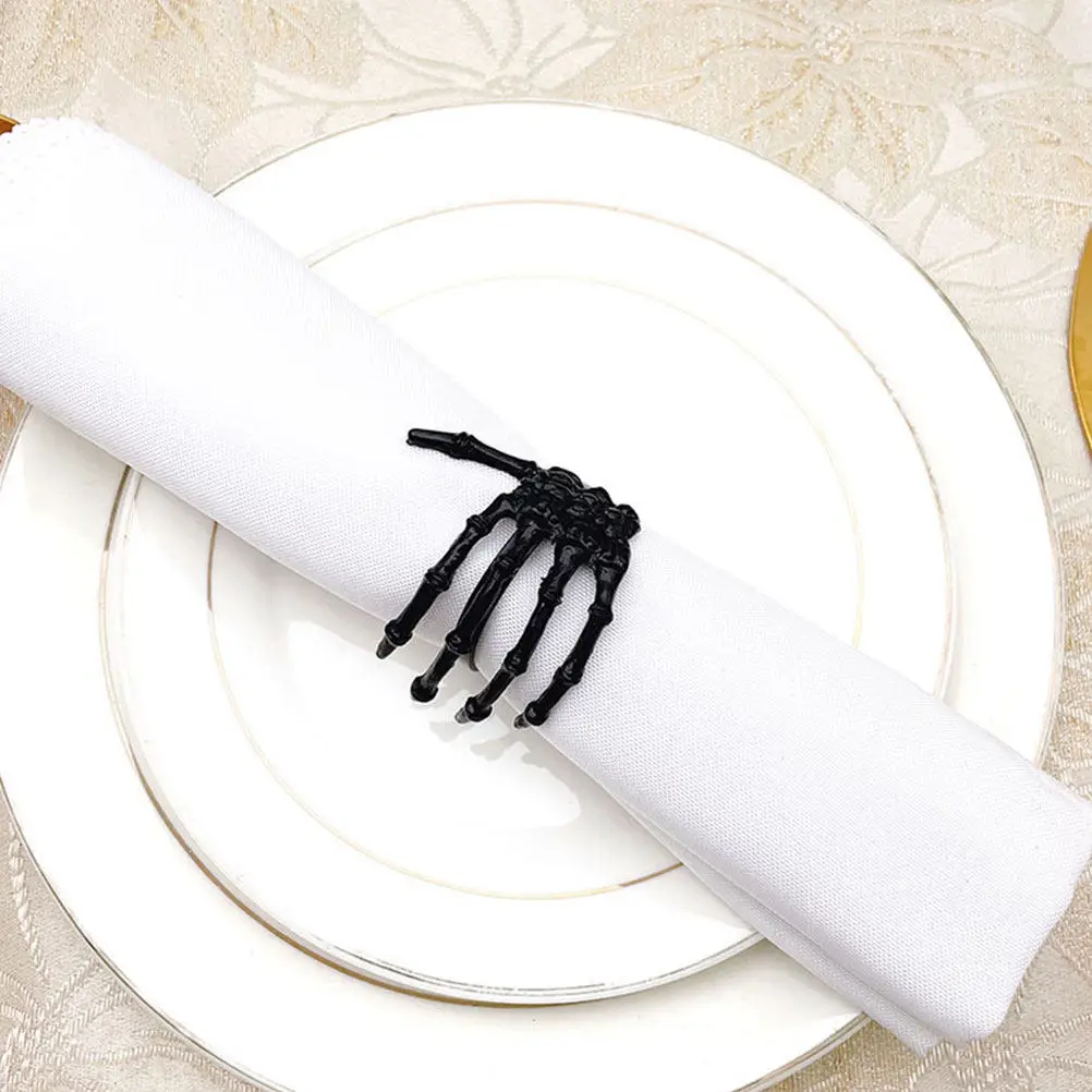 6Pcs Halloween Napkin Rings Black Bat Palm Shape Decorative Napkin Buckles Party Tableware Hotel Supplies Halloween Party