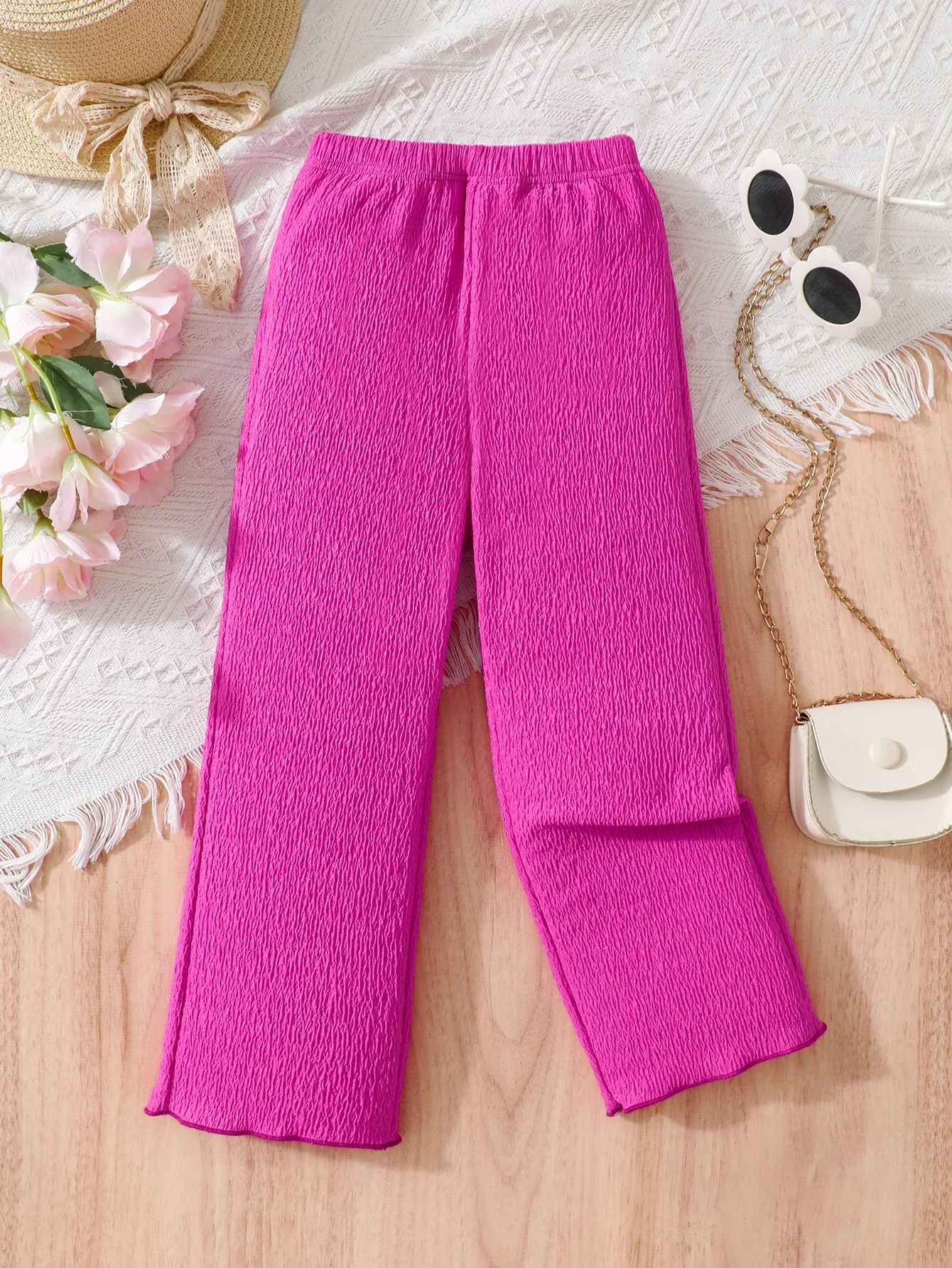 Girls Silk Smooth Purple Long Pants Spring Autumn Casual Children's Wear Comfortable Stretch Trousers for Kids