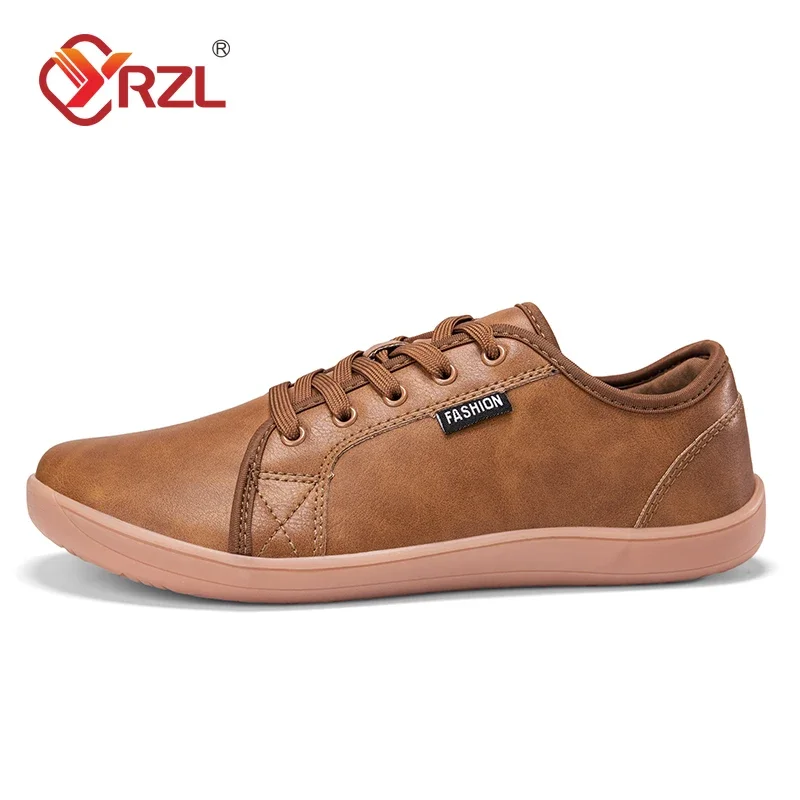 YRZL Minimalist Shoes for Men Wide Toe Barefoot Zero Drop Shoes Casual Artificial Leather Lightweight Walking Sneakers