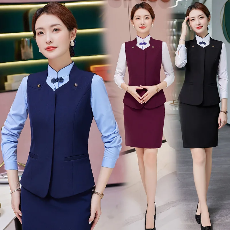 Fashionable All-Matching Ladies' Vest Suit Formal Wear Business Wear Hotel Aviation Work Clothing Spring, Summer, Autumn and Win