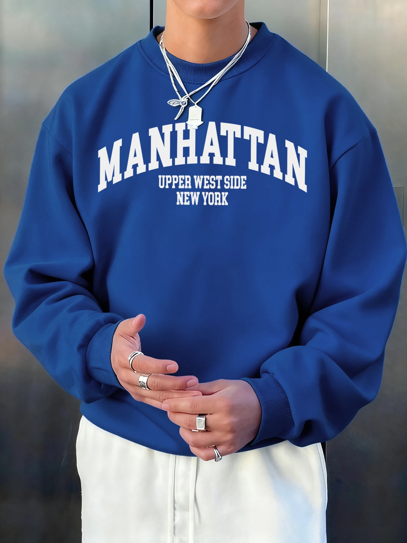 

Manhattan Upper West Side New York Design Мужская толстовка Повседневная уличная одежда с круглым вырезом Модная одежда Флисовый осенний пуловер