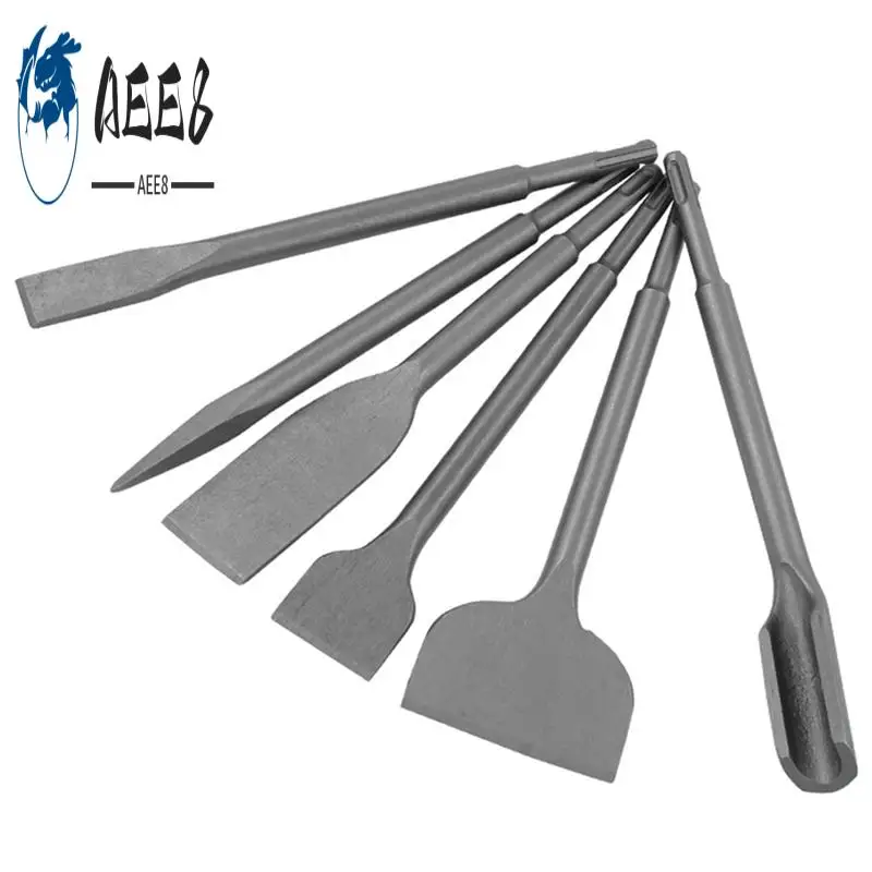 

AEE8-Round Handle, Two Pits And Two Grooves, Electric Hammer Chisel, 6PC Set, Bending And Shoveling Wall Concrete Impact Bit.