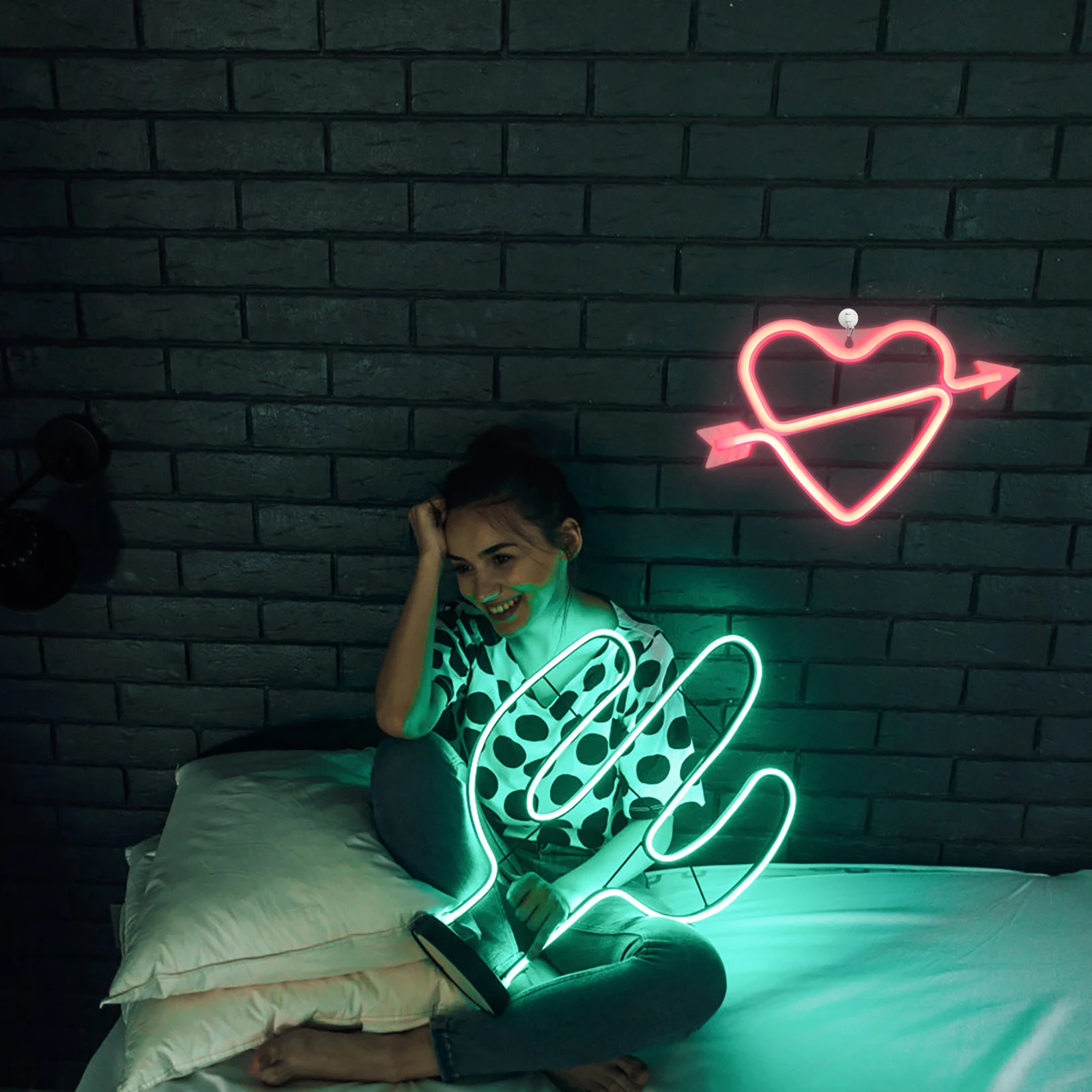 Led coração luz de néon cupido arco design decoração da parede para sala estar quarto luz da noite festa natal decoração casamento vermelho usb