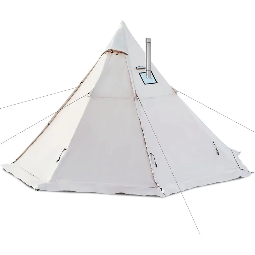 

4-Season 3-4 Person Tipi Tent with Stove Jack, 8.2ft Standing Room, Suitable for Cold Weather Camping, Hiking, Hunting, Backpack