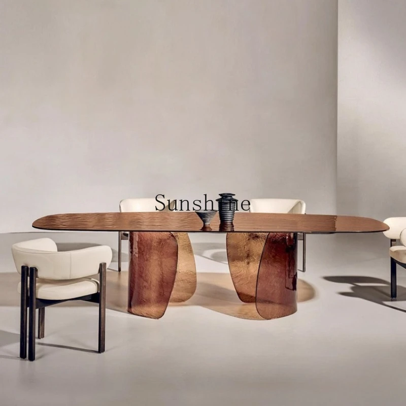 

Hot melt craft stained glass dining table villa personality creative art long table