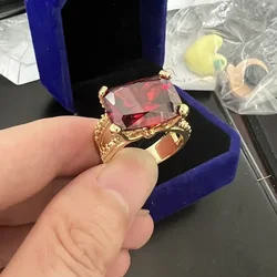 Anillo de compromiso de oro de 10k Vintage para hombres, anillo de promesa de granate de laboratorio enorme, anillos de banda de boda para hombres, regalo de joyería de dedo de fiesta