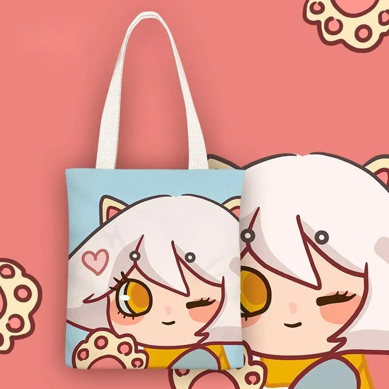 

Summer Canvas Tote Bag With Cartoon Anime Design Women Casual Shoulder Bag Large Capacity Shopping Bag For Student