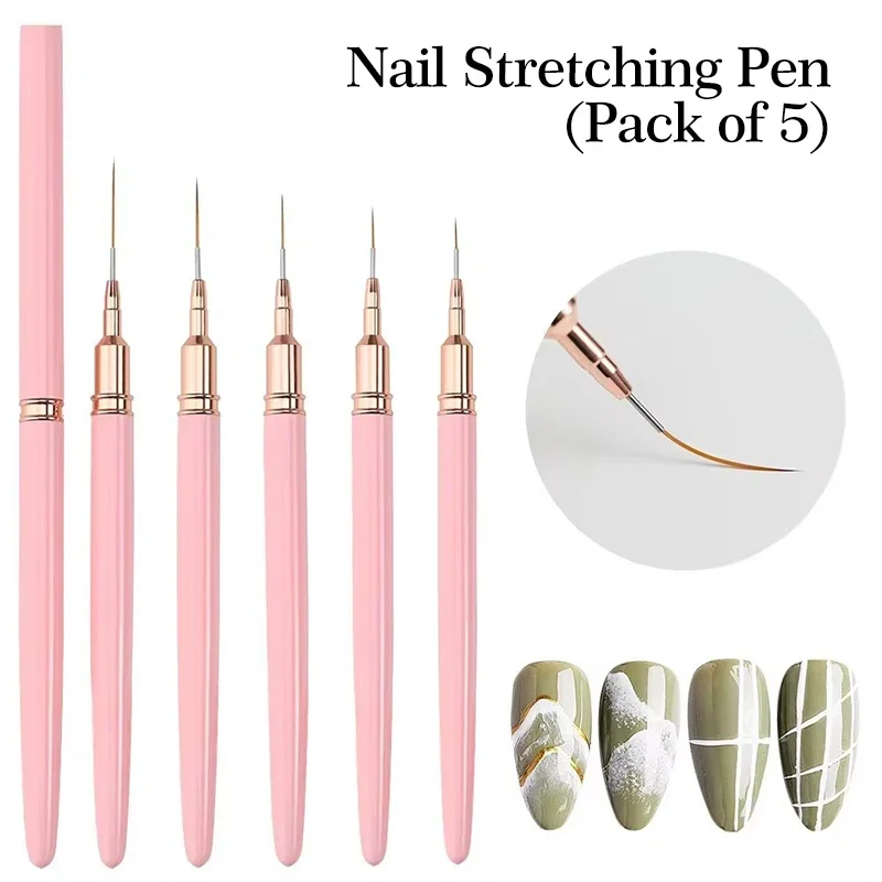 5pcs Nail Art Liner Brush Set UV Gel Nail Brushes Kits French Stripe Line Painting Drawing Flower Pen Professional Manicure Tool