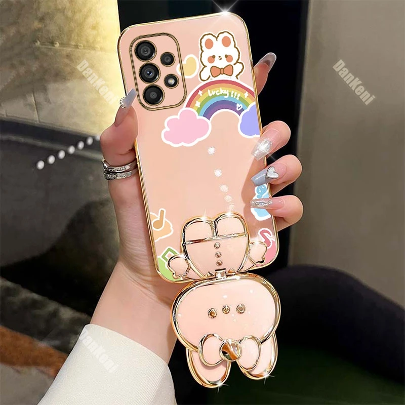 A53 A54 Lucky Rabbit Holder Bracelet Plating Phone Case For Samsung A53 A51 A54 A55 A52S A25 A34 A35 A50S A52 A50 A42 A33 Cover