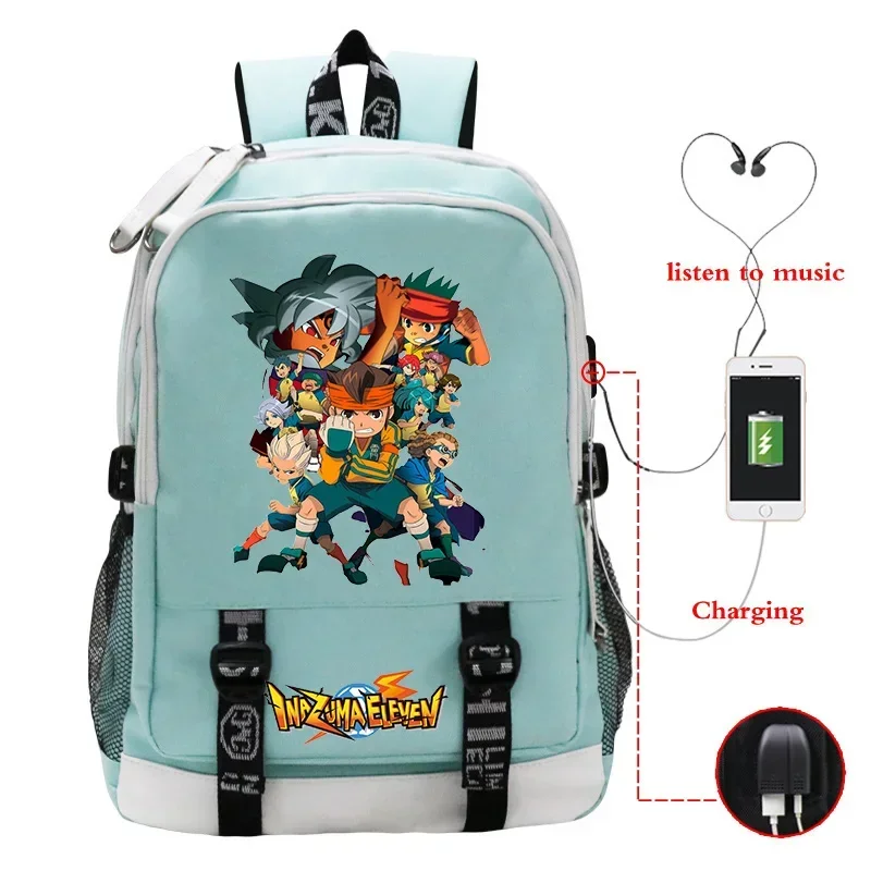 Funny Inazuma Eleven Go School Bags USB Charging Backapck for Boys Girls Best Gift Cartoon Pattern Backpacks Outdoor Knapsack