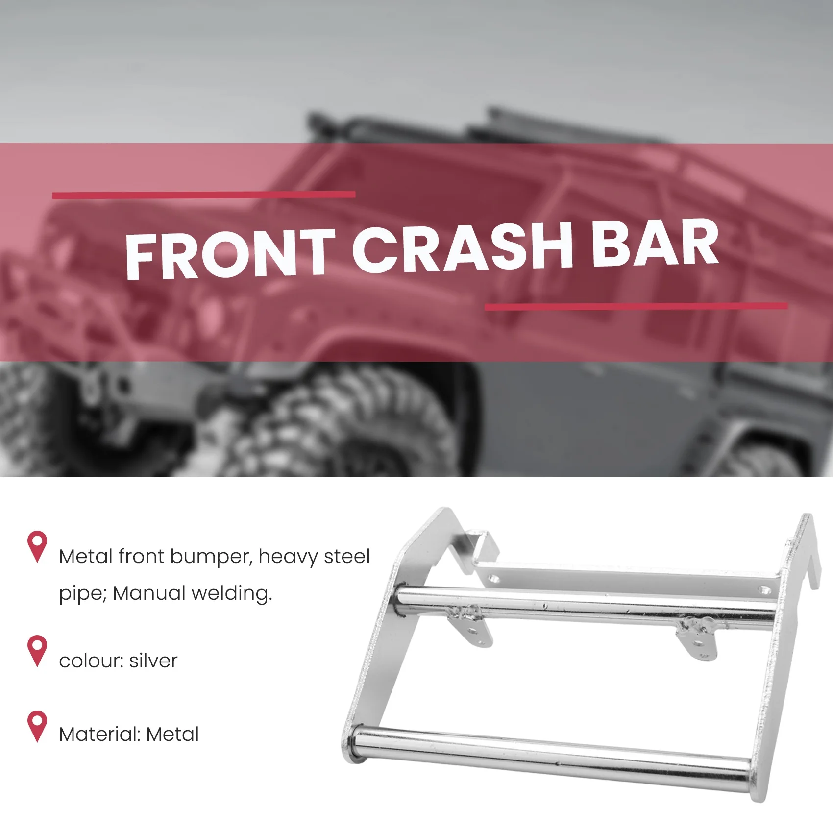 WOWFU-metalen voorbumper met led-licht voor 1/10 RC Crawler Traxxas TRX4