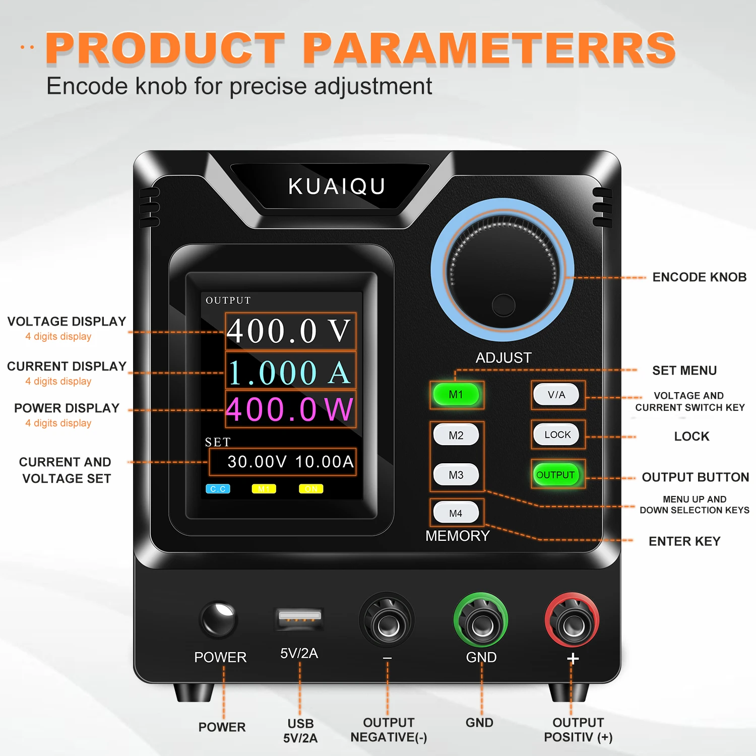 KUAIQU 400W DC alimentatore da laboratorio 400V 1A 200V regolabile Souce 4 Set stabilizzatore di tensione di memoria regolatore di riparazione