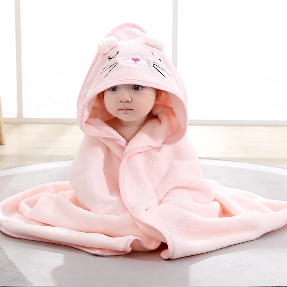 Newborn Wrap Blanket 80X80 Fleece Cartoon Infant Swaddling Blanket Absorbent 0-12 Months Baby Bathrobe Warm Children Bath Towel