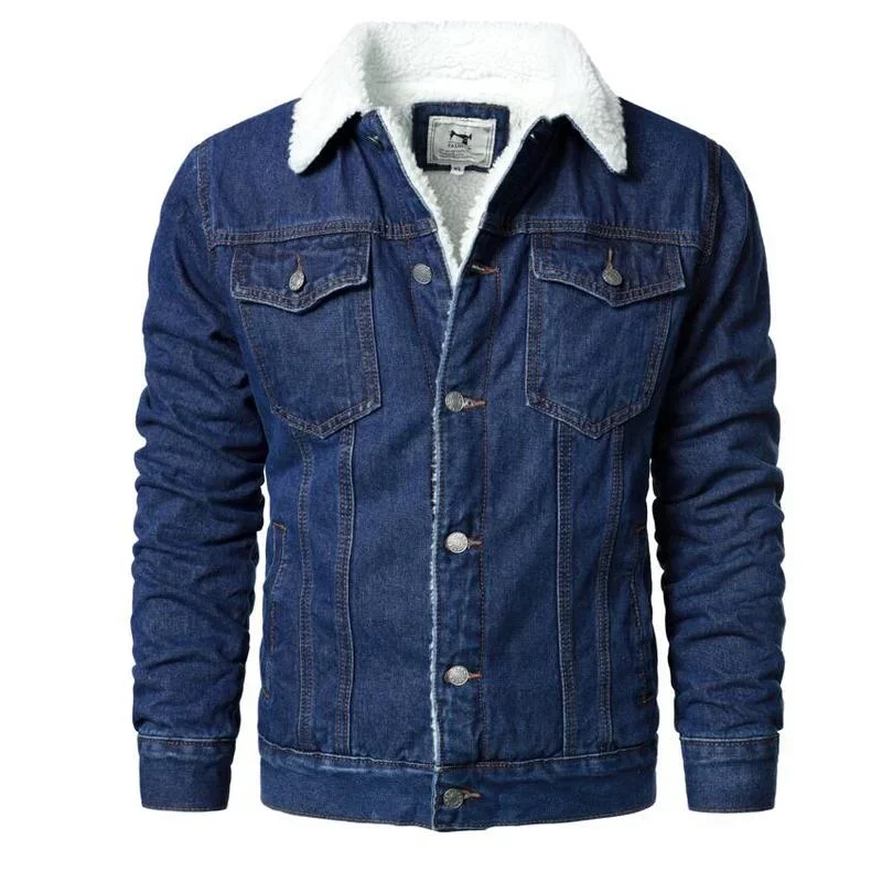 High Quality Slim Fit Men's Light Blue Denim Winter Jacket XS-6XL