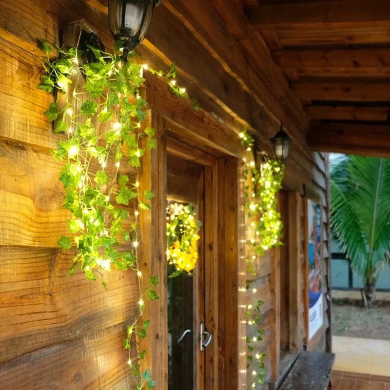 Stringa di luce fata a foglia verde a LED solare 50-150 LED impermeabile per esterni per la decorazione della ghirlanda dell'albero di Natale della festa nuziale