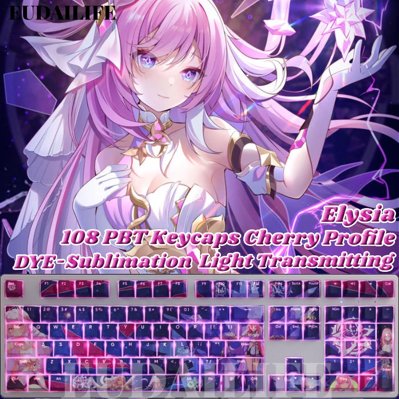 

Elysia 108 Keycap PBT DYE Sublimation Honkai Impact Light Transmitting Cherry Switch Cross Key Cover for Mechanical Keyboard