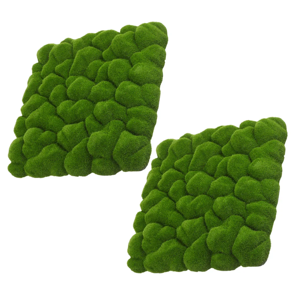 

2 Pcs Simulated Moss Board Wall Panel Crinkle Artificial Green Boxes Plants Indoor Garden Ornament Fake Pad