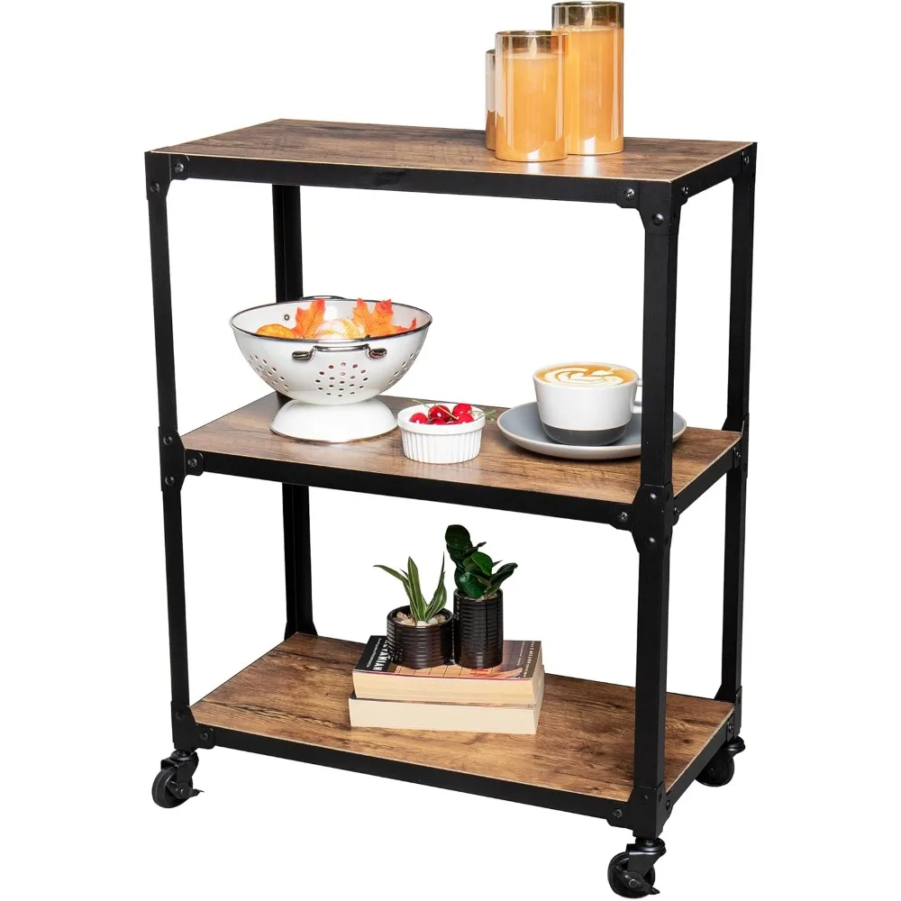 

Bar Cart, Rolling Cart, Microwave Stand, 3-Tier, Coffee Cart, Kitchen, Wood Metal, 23"L x 12"W x 29.5"H, Brown