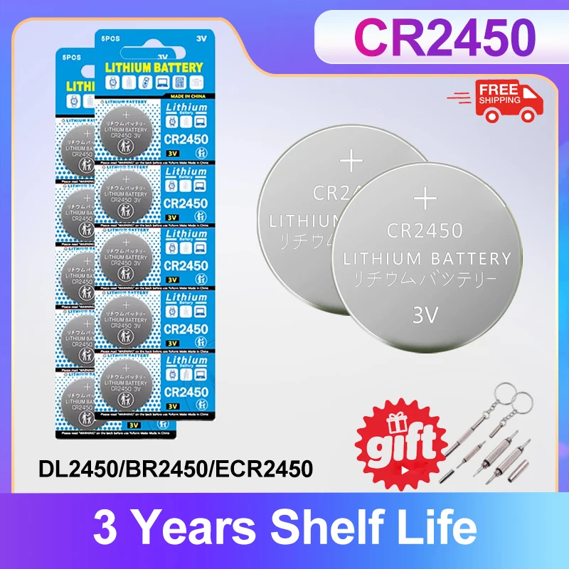CR2450 3V Lithium Button Battery 2-10PCS 600mAh High Capacity Coin Cell Compatible with KCR2450 DL2450 BR2450 ECR2450 LM2450