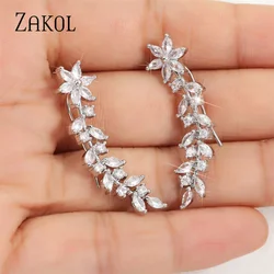 ZAKOL Marquise Cut Flower Zirconia Crystal Stud Earrings for Women Shiny Leaf CZ Stone Bridal Wedding Jewelry EP2492