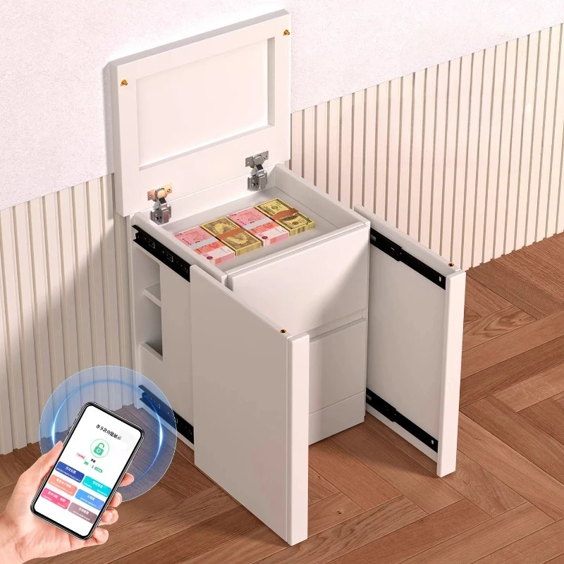 Solid Wood Concealed Anti Theft Bedside Table Multifunctional Safe Storage Cabinet Nightstands APP Lock And Magnetic Card Lock