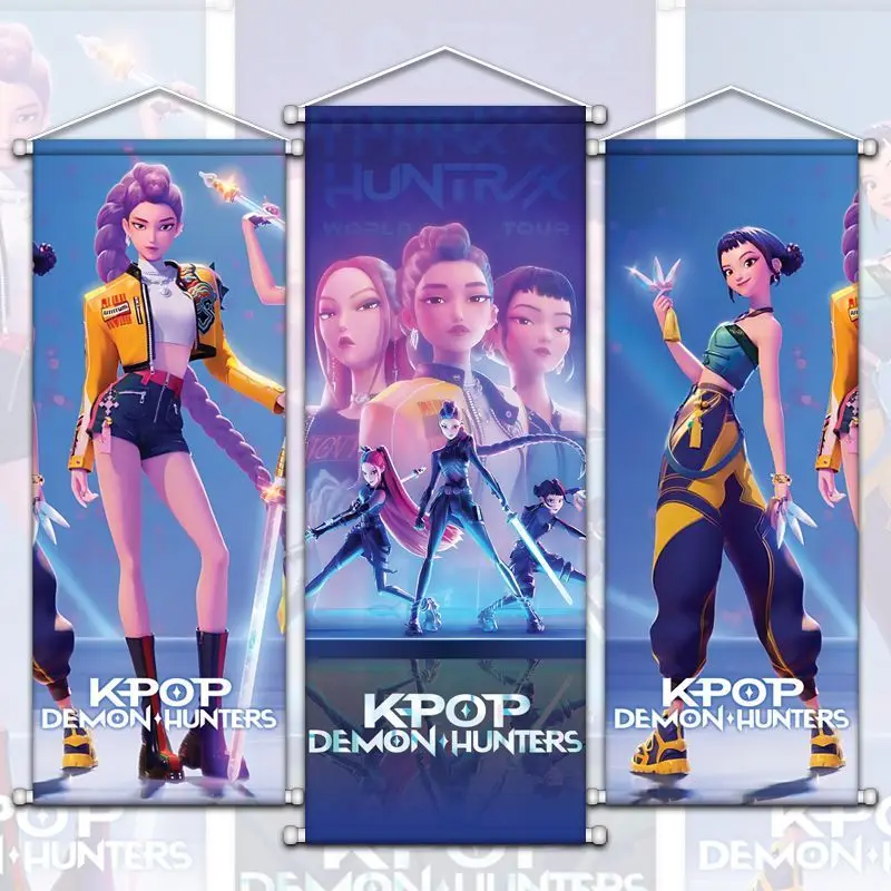 

K-Pop охотники на демонов, анимационные товары, мультяшный милый настенный постер, креативное украшение для дома, шелковый свиток, настенная роспись, подарок