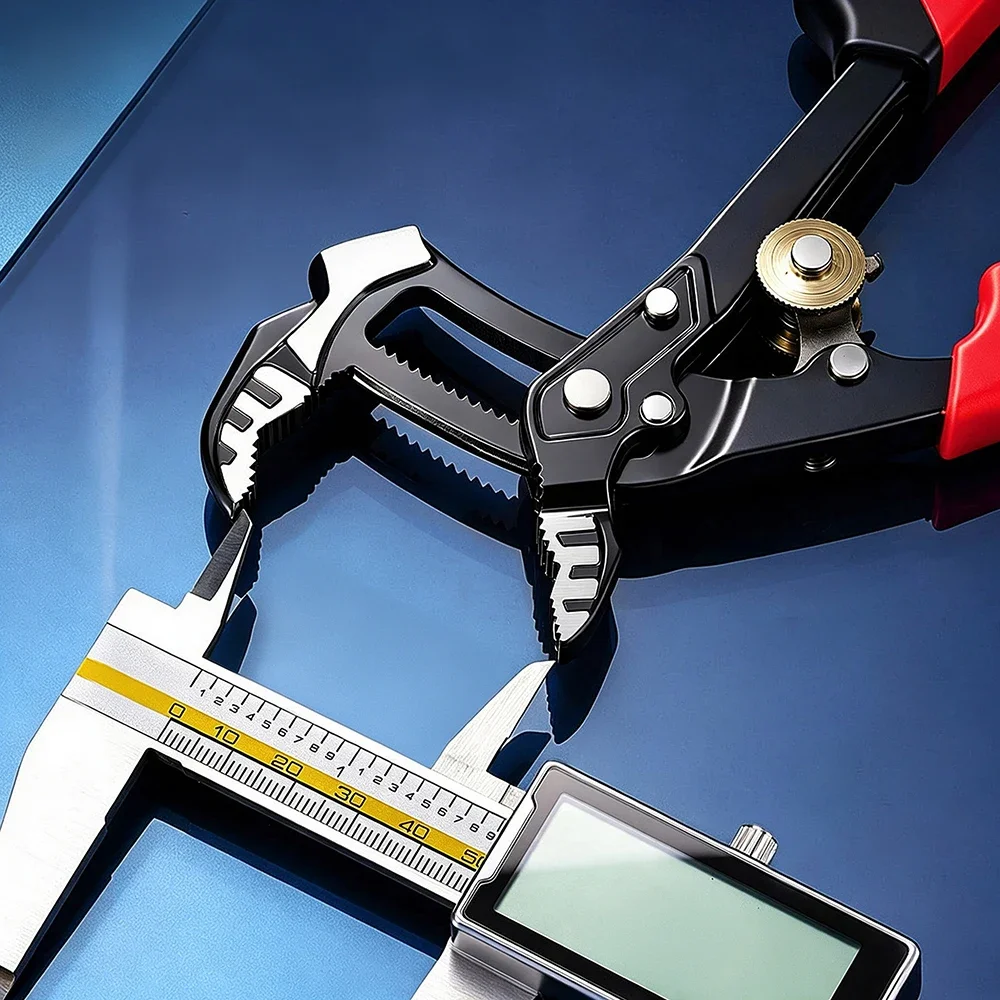 8 Inch Self Adjusting Water Pump Pliers One Hand Quick Lock Pipe Wrench 50mm Wide Jaw Non Slip Grip for Plumbing Auto Repair