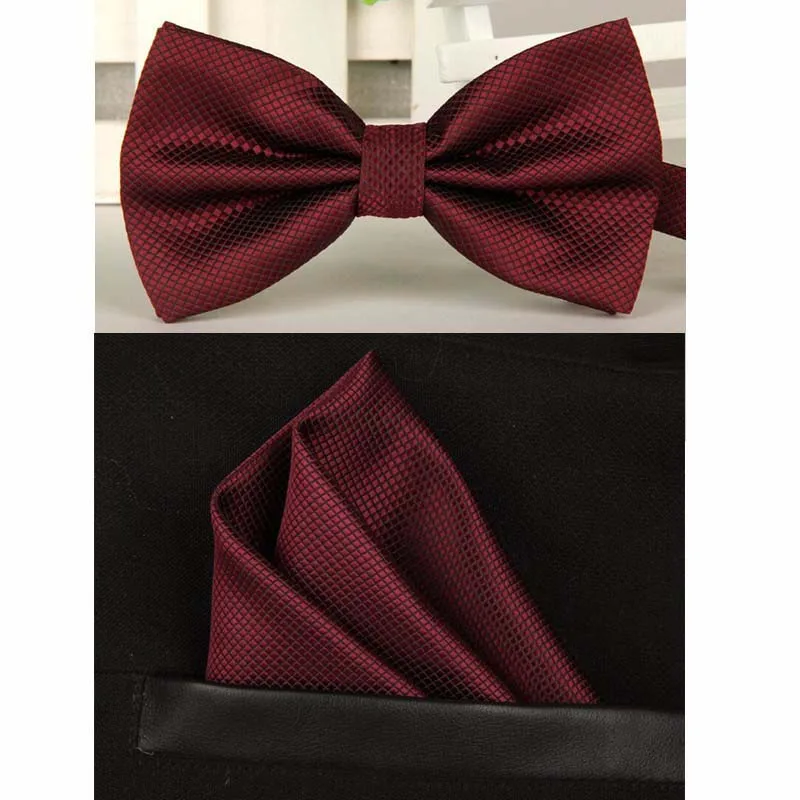 Bowknot Butterfly Handkerchief Pocket Squares Plaid Mens Bowtie Bow tie 2Pcs Set Christmas Classic school MJ118