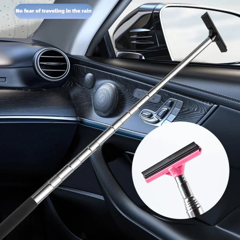 Car Rearview Mirror Wiper Stainless Steel Telescopic Retractable Layered Brush Head Window Wash Cleaning Brush Handheld Wiper