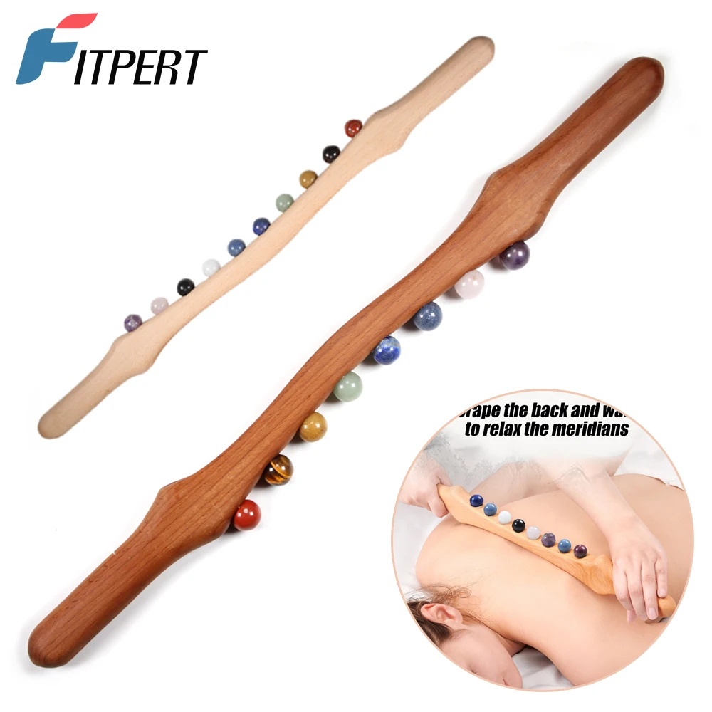 

Wood Massage Stick 10 Jade Stone Beads Massage Roller Wooden Trigger Point Massage Tools for Muscle Release Back Neck Body Home