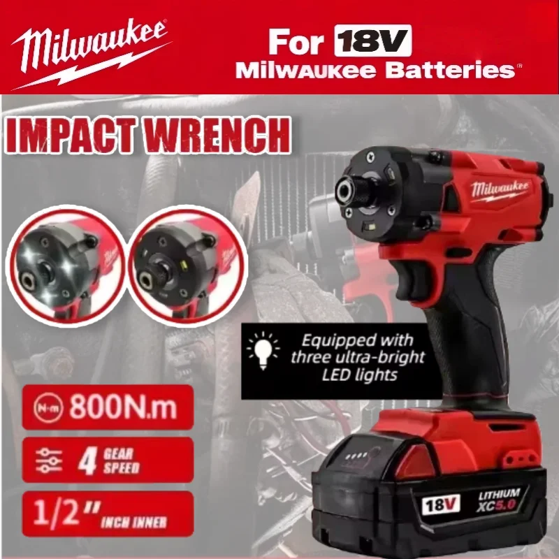 

Milwaukee 800NM Cordless Impact Driver 1/2 Brushless Impact Drill Car Truck Repair Screwdriver Tools For Milwaukee M18 Battery