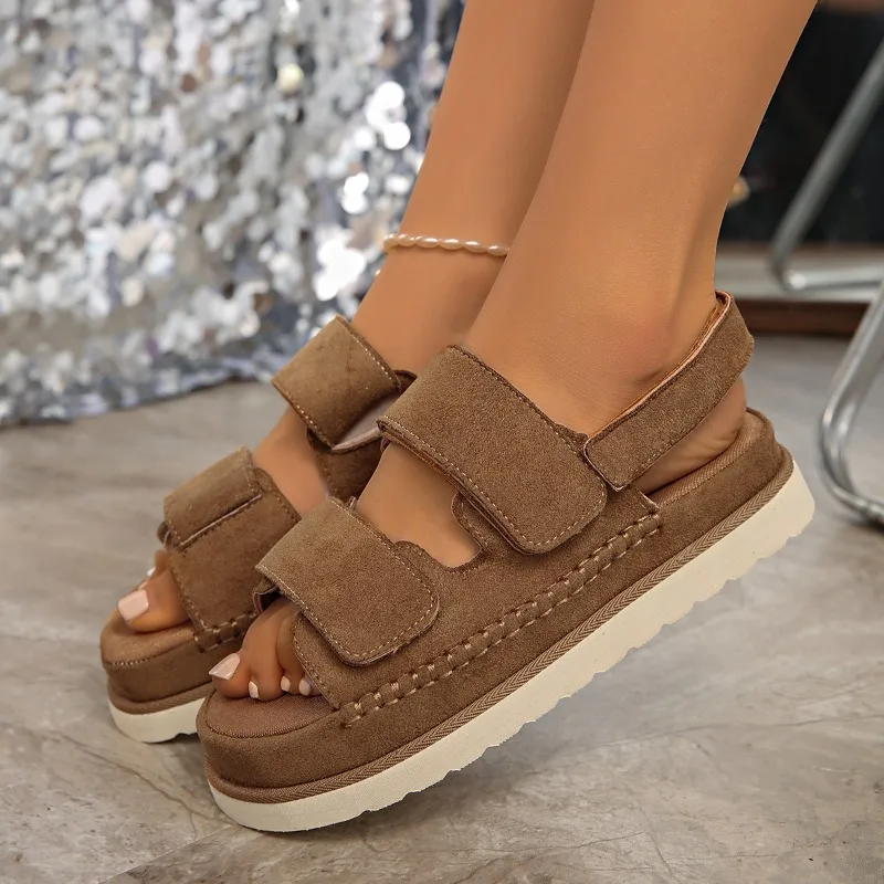 

Новинка лета 202, женские сандалии на платформе из натуральной кожи с ремешком, женская пляжная обувь с открытым носком, римская пляжная женская обувь Sandalias De Mujer