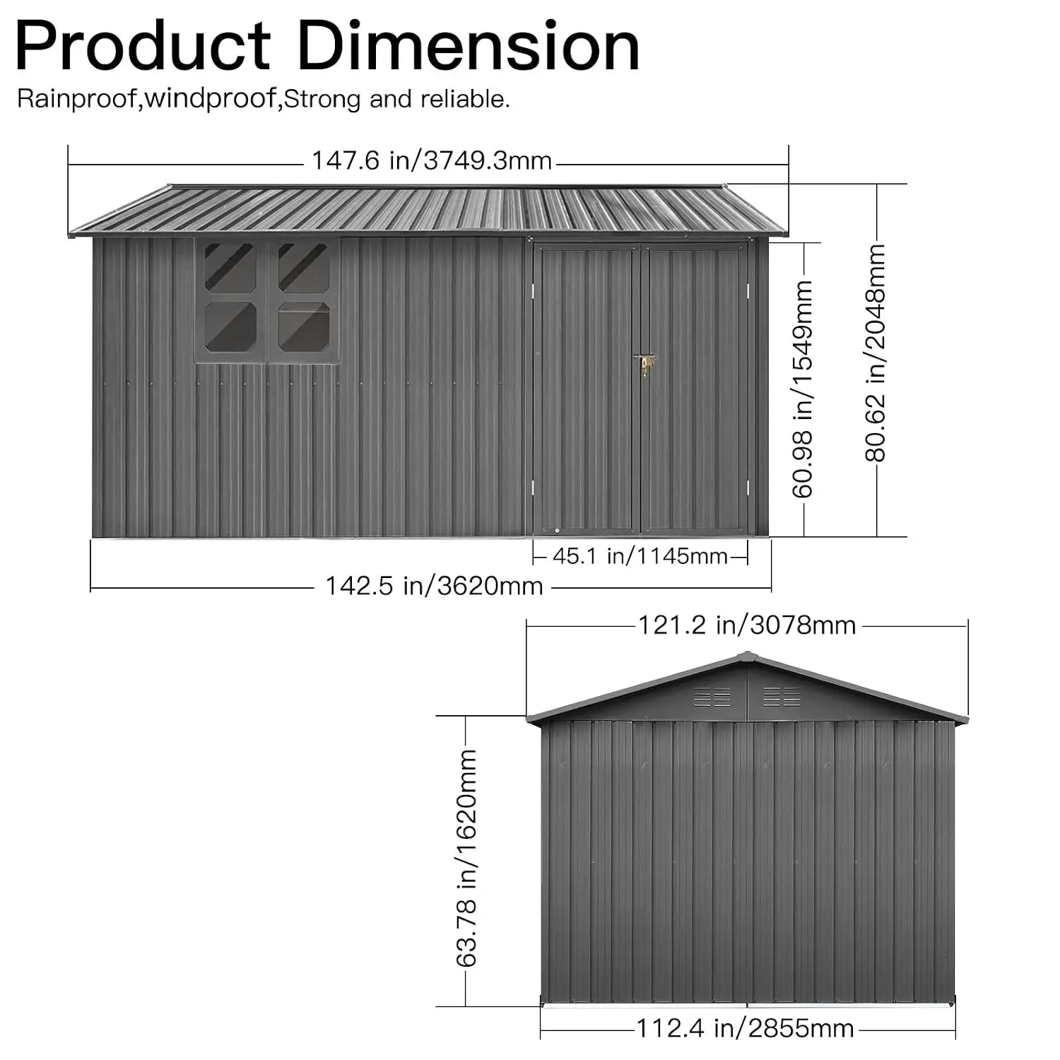 12x10 Metal Outdoor Storage Shed with Window & Foldable Ramp, Customized