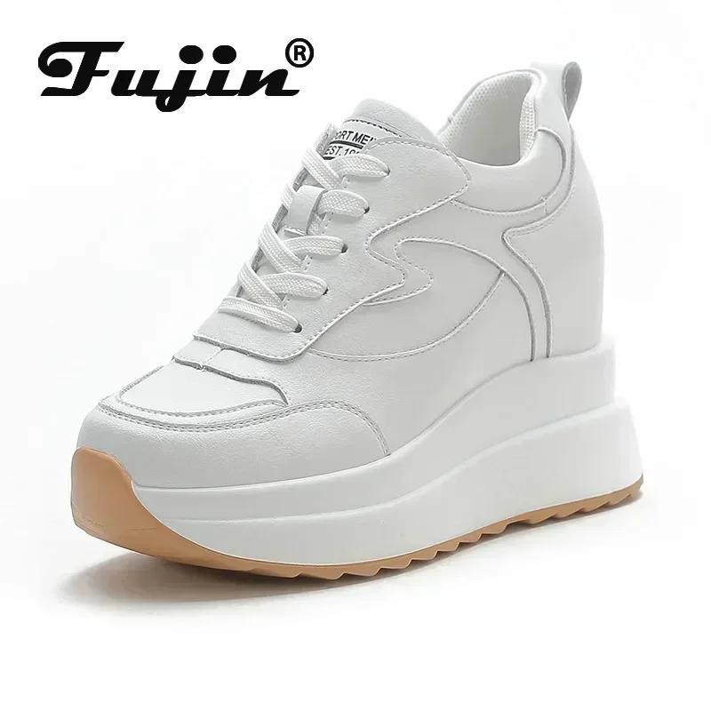 Fujin 10cm Plattform Keil Turnschuhe Chunky Schuhe Aus Echtem Leder für Frauen Sommer Schuhe Frühling Herbst Walking Turnschuhe Mode