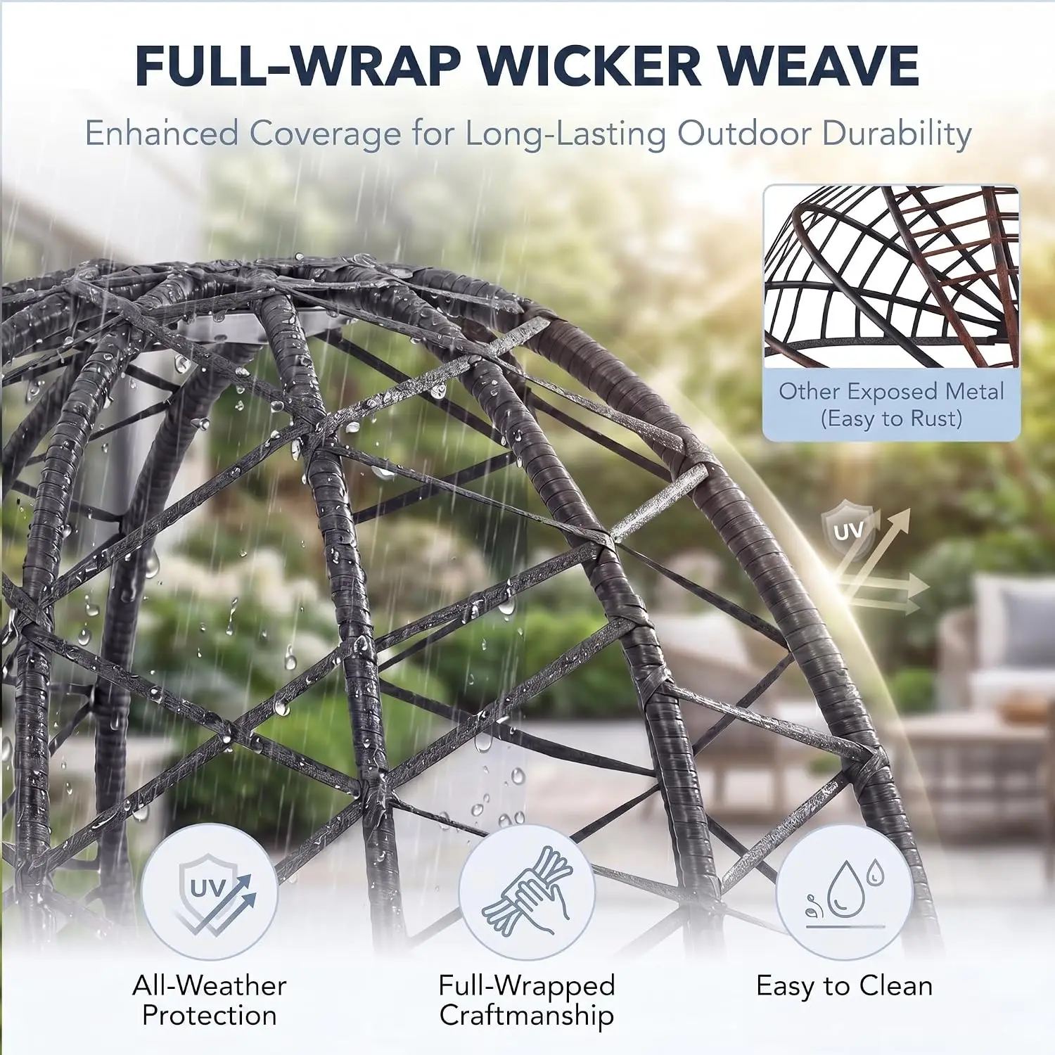 Double Egg Chair Outdoor Indoor, Oversized Swing w/Stand for 2, All-Weather Rattan Hanging Loveseat Cozy, Patio Swinging Seat