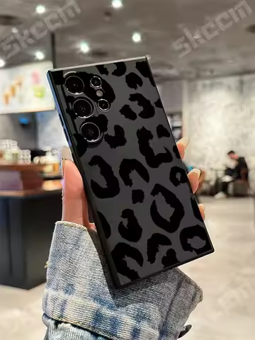 Black Leopard Print Silicone Phone Case For Samsung Galaxy S24 Ultra S23 S22 Plus S20 FE A54 A55 A15 A35 A51 A71 A72 A73 Cover