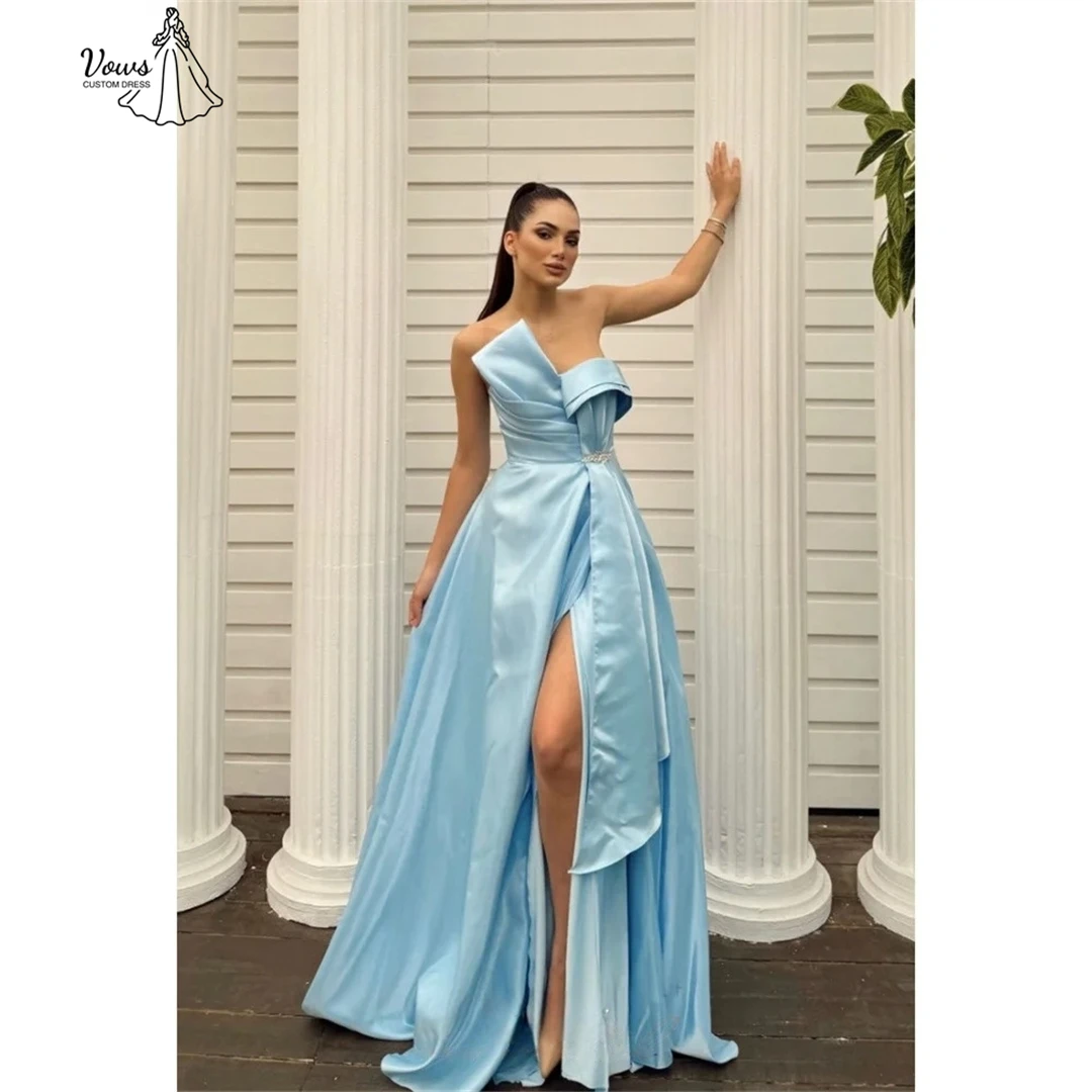 Vows luxuoso vestidos de noite femininos para eventos linha um vestido de baile cetim fora do ombro vestido de festa de casamento feito sob encomenda