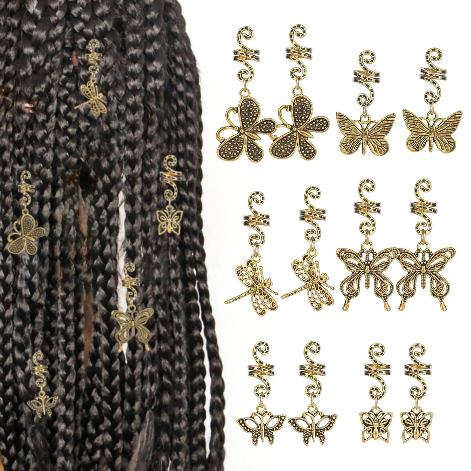 

12pcs Metal Cuff Clips Dreadlocks Beads Hair Braid Tubes Hair Jewelry