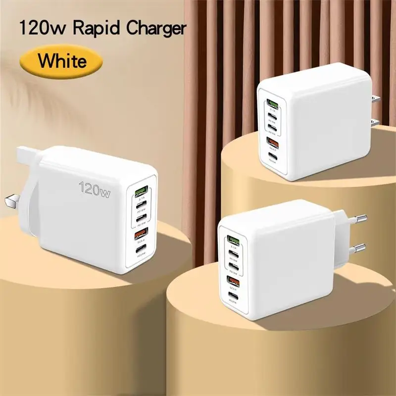 120W USB C Charger Fast Charging 5 Ports Type C 3 PD 2 USB QC3.0 Mobile Phone Adapter For iPhone Xiaomi Samsung Tablet Huawei