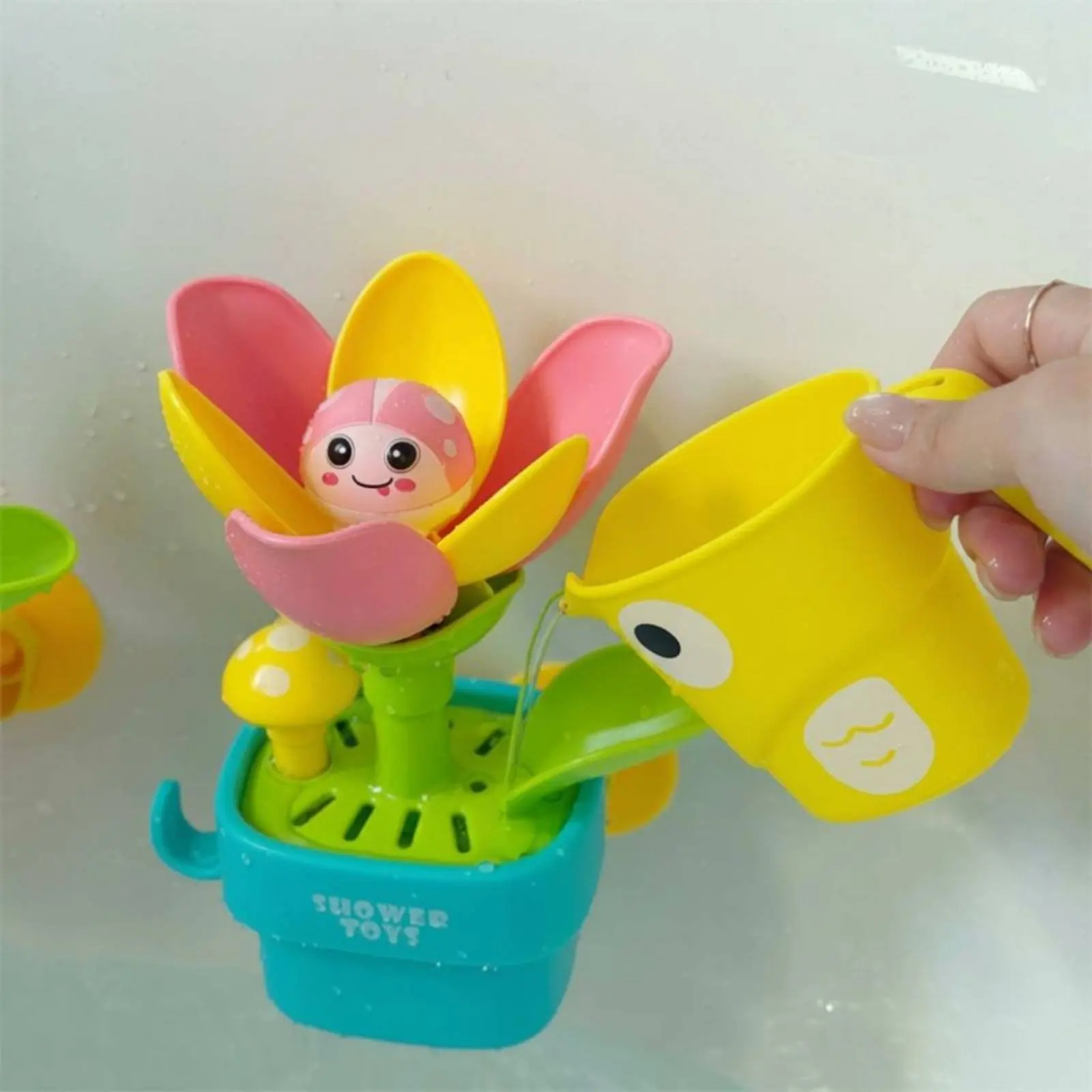 バスフラワーポットおもちゃ-シャワー遊び-回転式フラワーおもちゃ-お手入れ簡単-幼児向けの微細運動スキル、バスルーム用