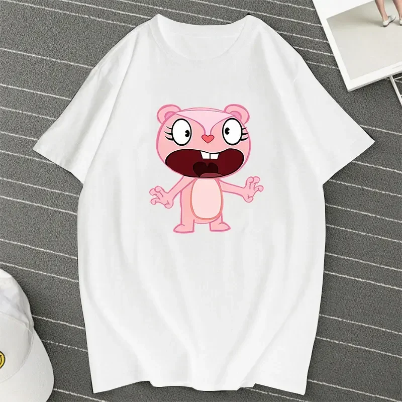 Animated Pattern Hot Happy Tree Friends Male and Female Couple Cotton T-shirt Summer Short Sleeve Cartoon Funny Men\'s Tshirt