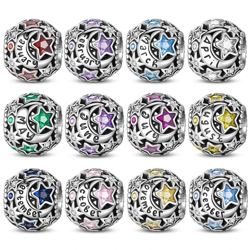 100 % 925er Sterlingsilber, Geburtstag, Monat, Glücksbringer, Perlen von Januar bis Dezember, passend für Pan-Original-Armbänder, DIY-Schmuck, Geschenke