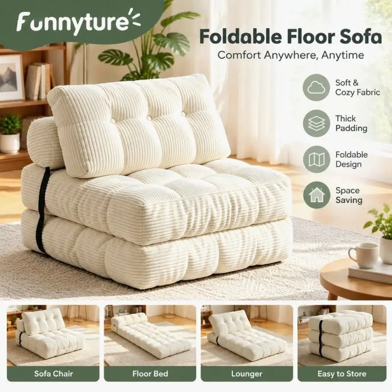 Folding Sofa Bed Vacuum Compressed Lazy Sofa Single Tatami Space Saving for Bedroom Living Room Balcony Small Apartment